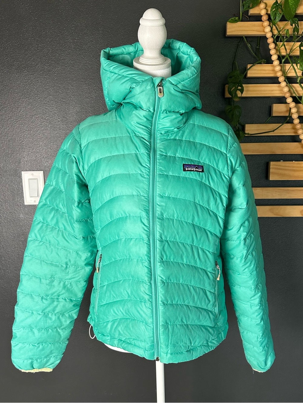Patagonia Women’s Down Sweater Hooded Puffer Jacket Teal Green Small
